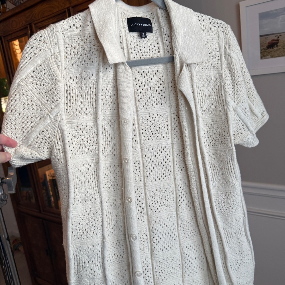 Lucky Brand Men's Textured Cream Button Down Shirt